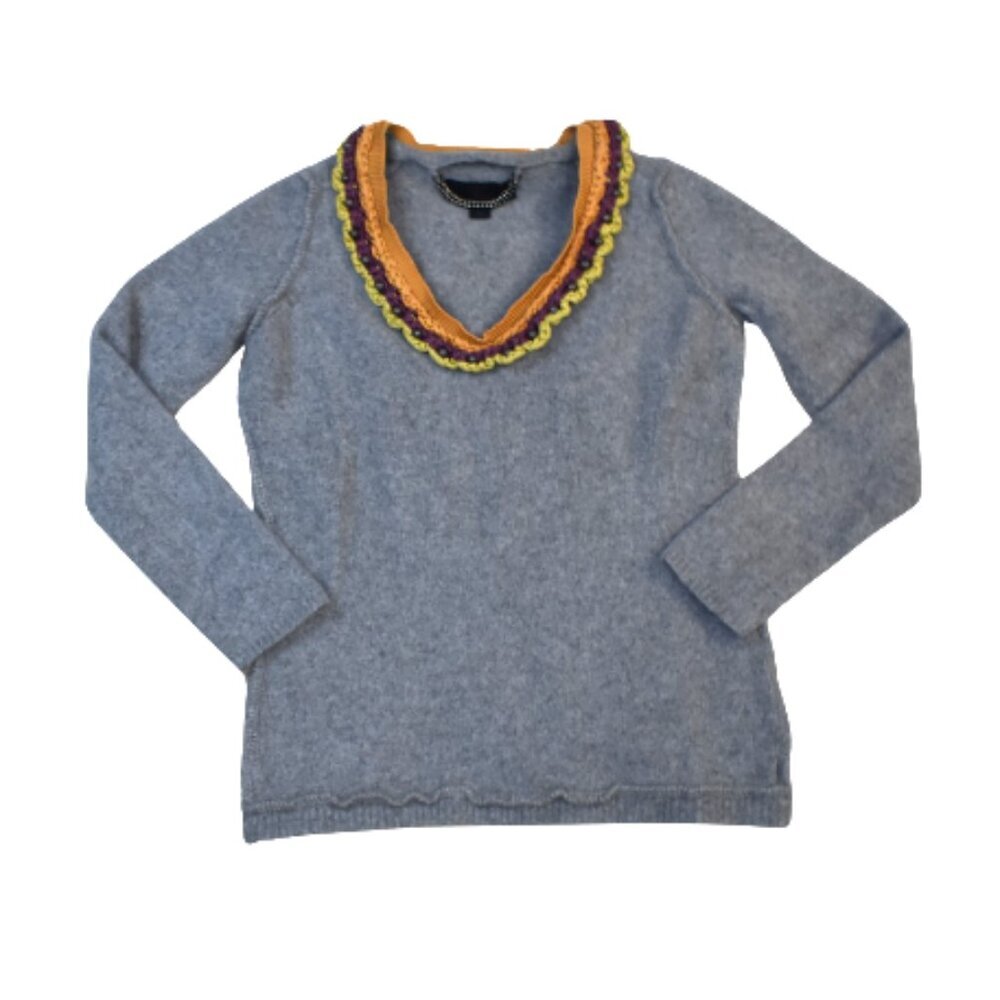 Burberry Prorsum Kids Gray Cashmere Beaded V-Neck Sweater Size Medium